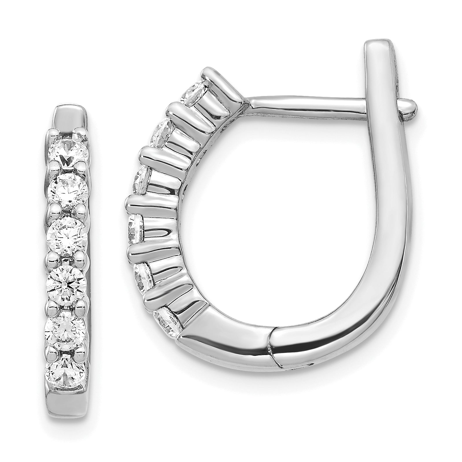 14K White Gold Lab Grown Diamond Hinged Hoop Earrings