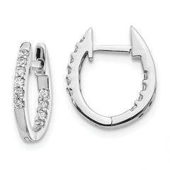 10k White Gold In/Out Diamond Hinged Hoop Earrings