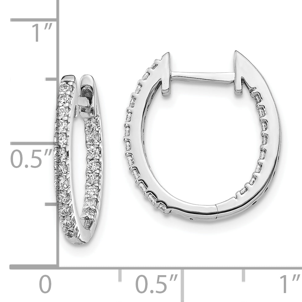 10k White Gold In/Out Diamond Hinged Hoop Earrings