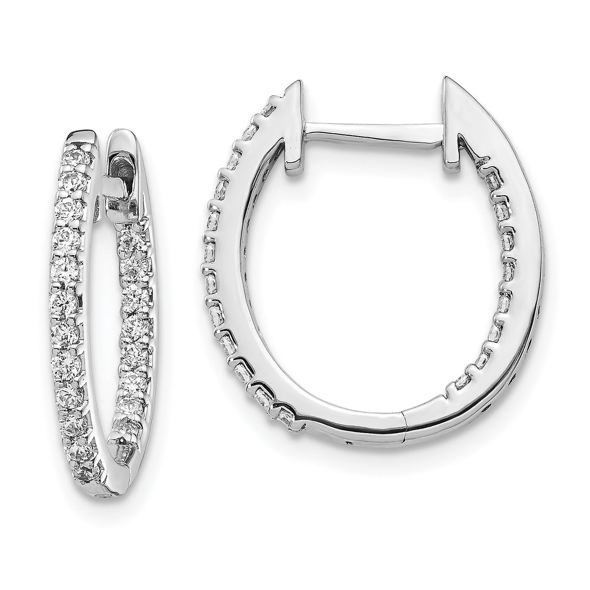 10k White Gold In/Out Diamond Hinged Hoop Earrings