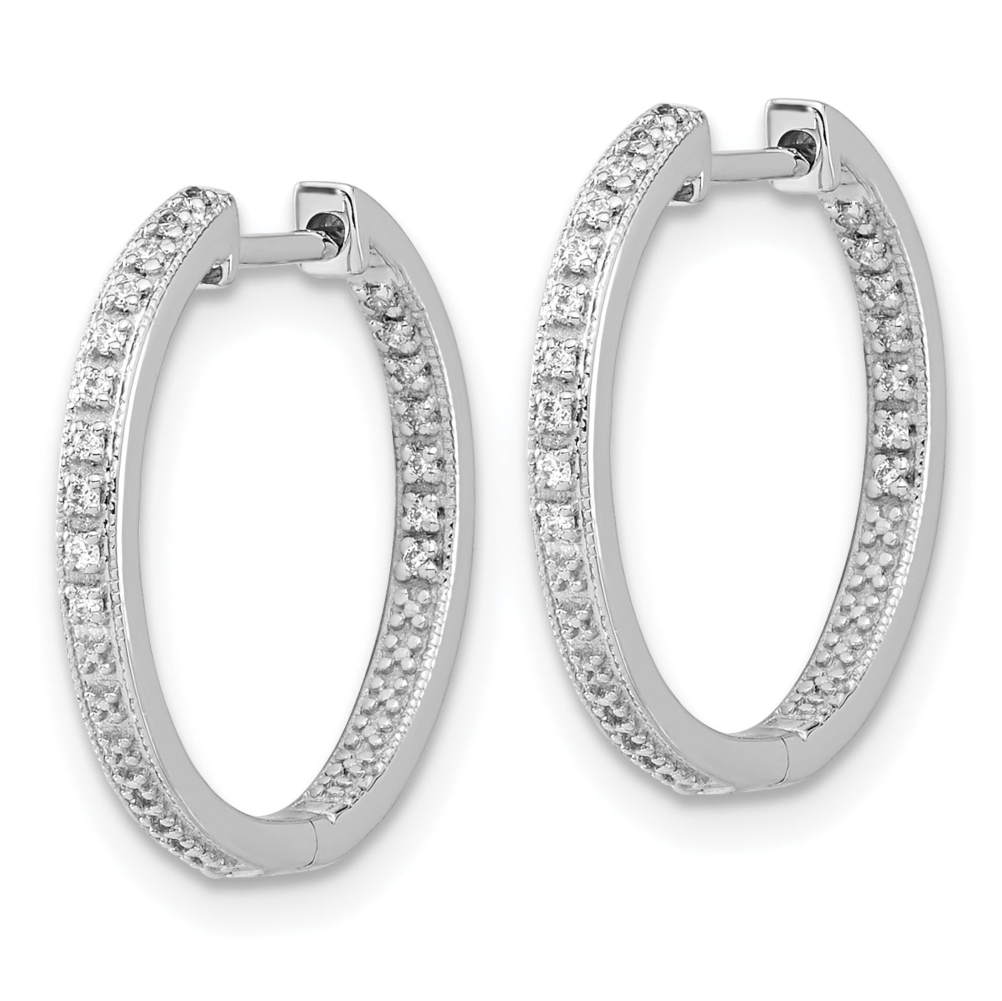 10k White Gold Polished Diamond In/Out Hinged Hoop Earrings