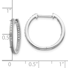 10k White Gold Polished Diamond In/Out Hinged Hoop Earrings