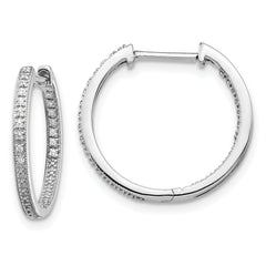 10k White Gold Polished Diamond In/Out Hinged Hoop Earrings