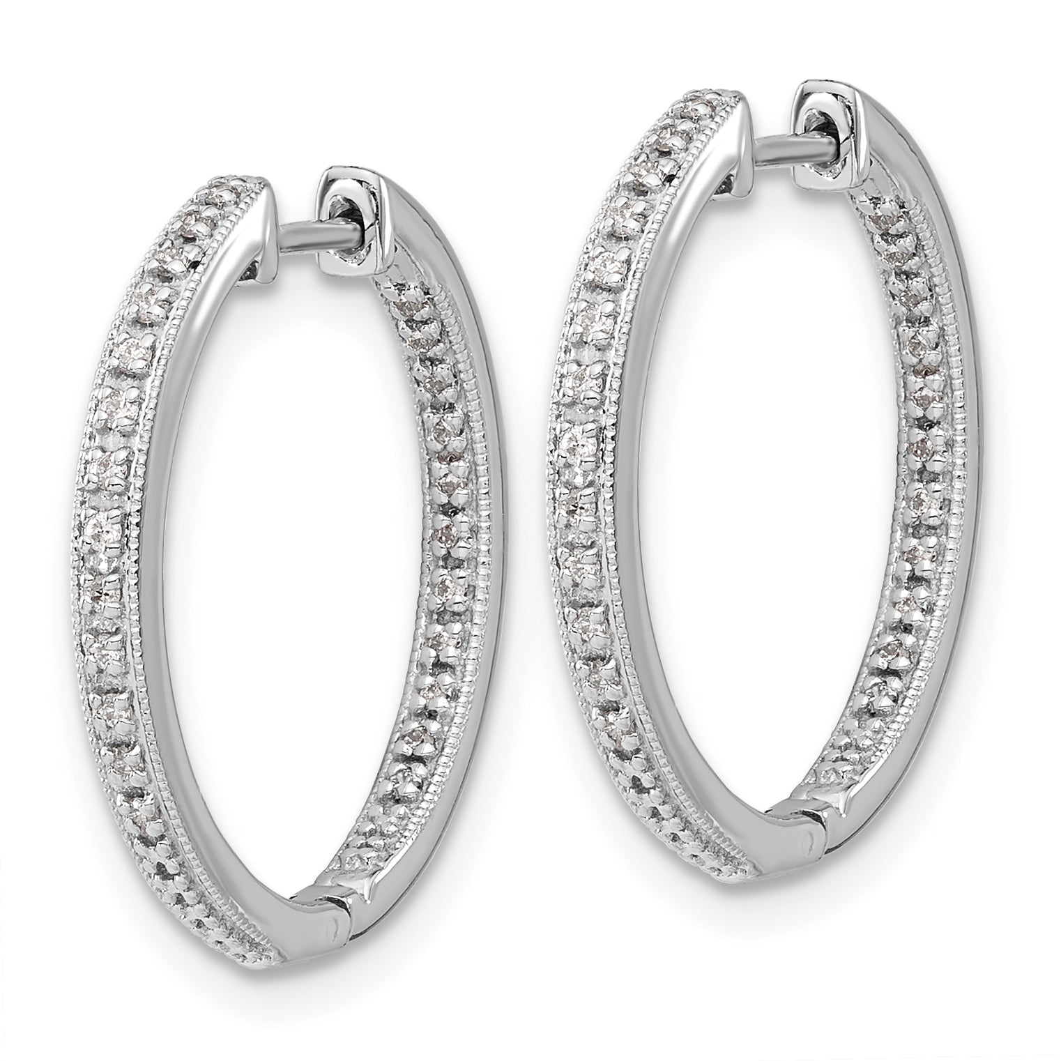 10k White Gold Polished Diamond In/Out Hinged Hoop Earrings