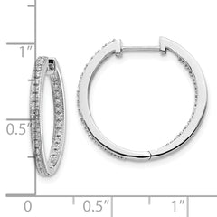 10k White Gold Polished Diamond In/Out Hinged Hoop Earrings