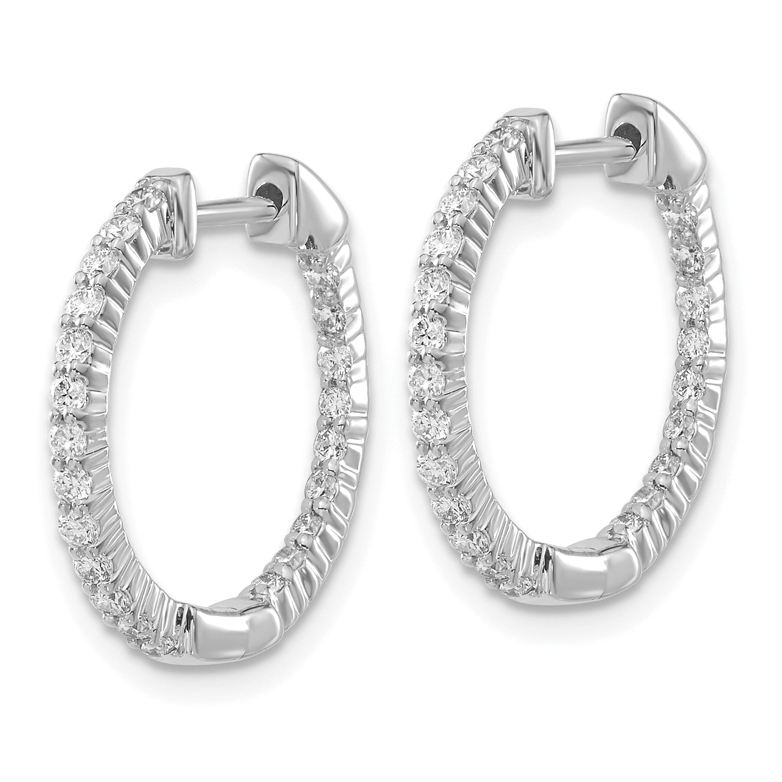 10k White Gold Polished Diamond In/Out Hinged Hoop Earrings