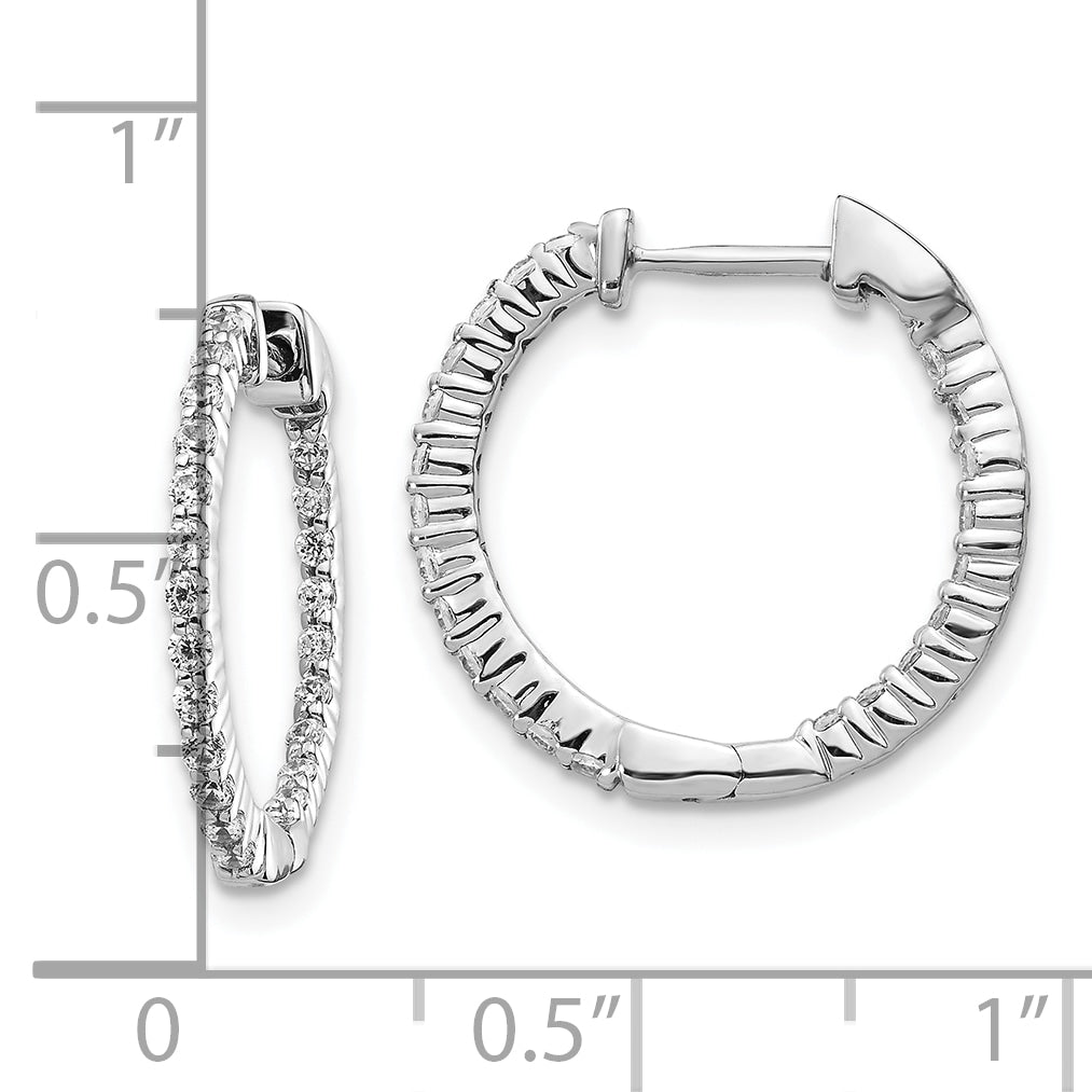 10k White Gold Polished Diamond In/Out Hinged Hoop Earrings