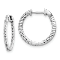 10k White Gold Polished Diamond In/Out Hinged Hoop Earrings