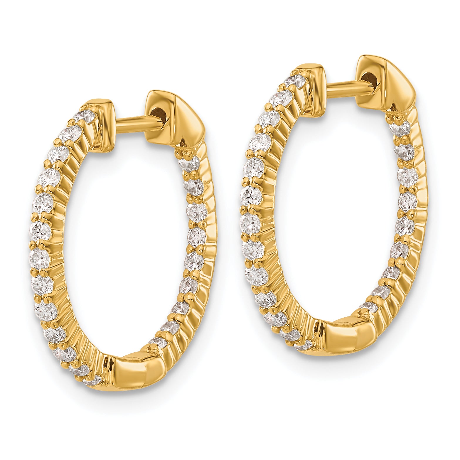 10k Gold Polished Diamond In/Out Hinged Hoop Earrings