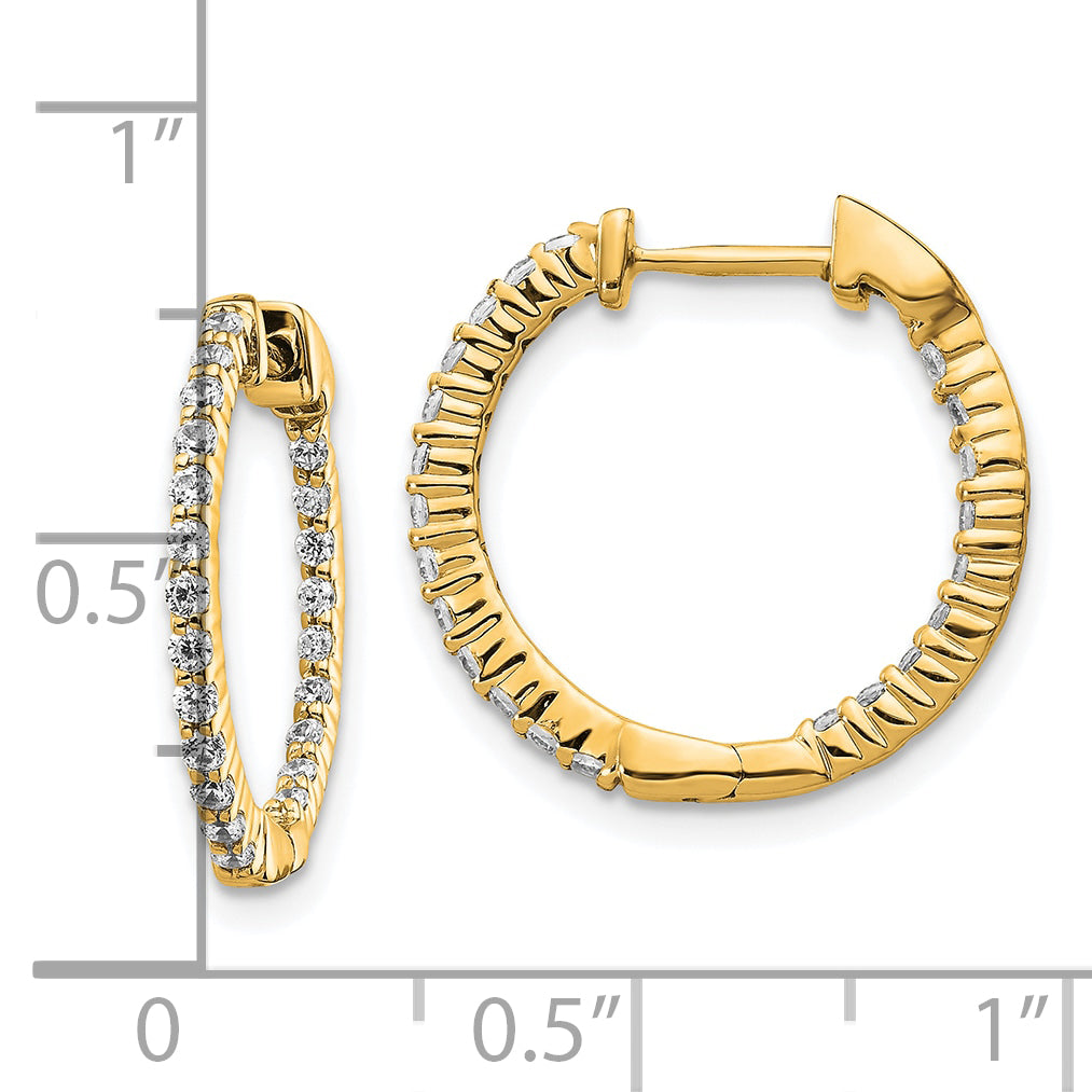 10k Gold Polished Diamond In/Out Hinged Hoop Earrings