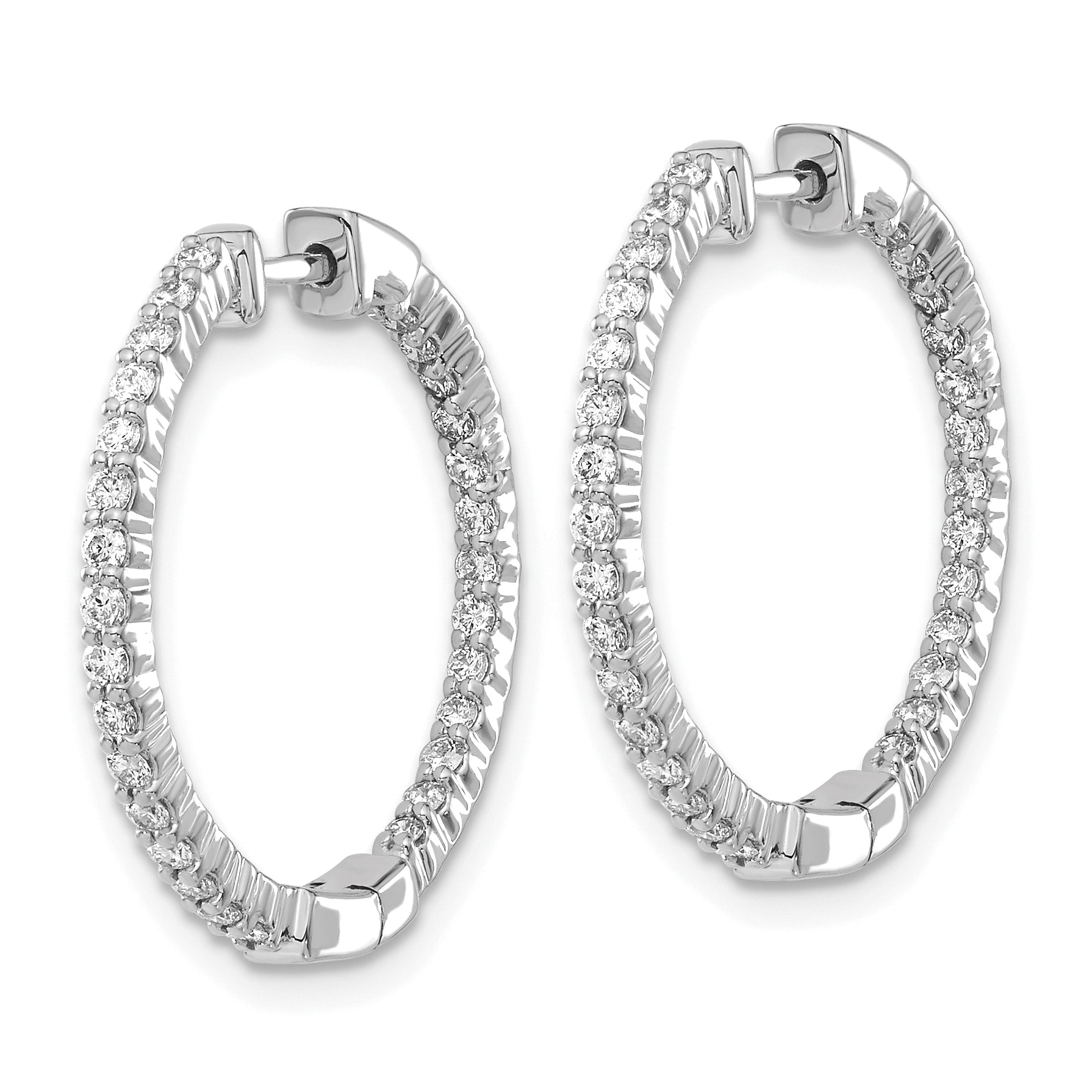 10k White Gold Polished Diamond In/Out Hinged Hoop Earrings