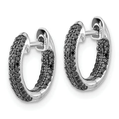 10k White Gold Black Diamond Hinged Hoop Earrings