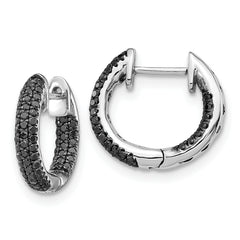 10k White Gold Black Diamond Hinged Hoop Earrings