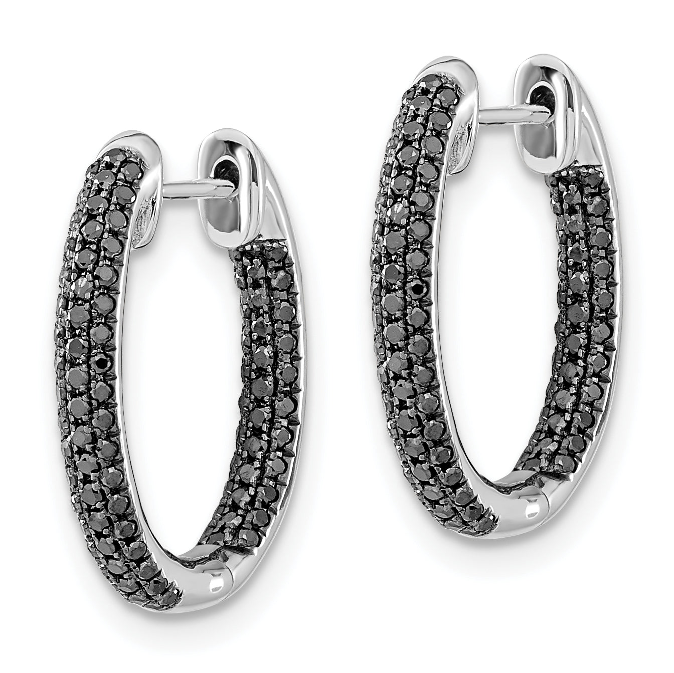 10k White Gold, All Black Diamond In/Out Hoop Earrings