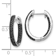 10k White Gold, All Black Diamond In/Out Hoop Earrings