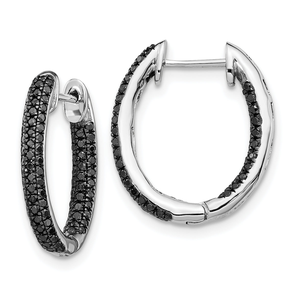 10k White Gold, All Black Diamond In/Out Hoop Earrings