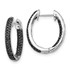 10k White Gold, All Black Diamond In/Out Hoop Earrings