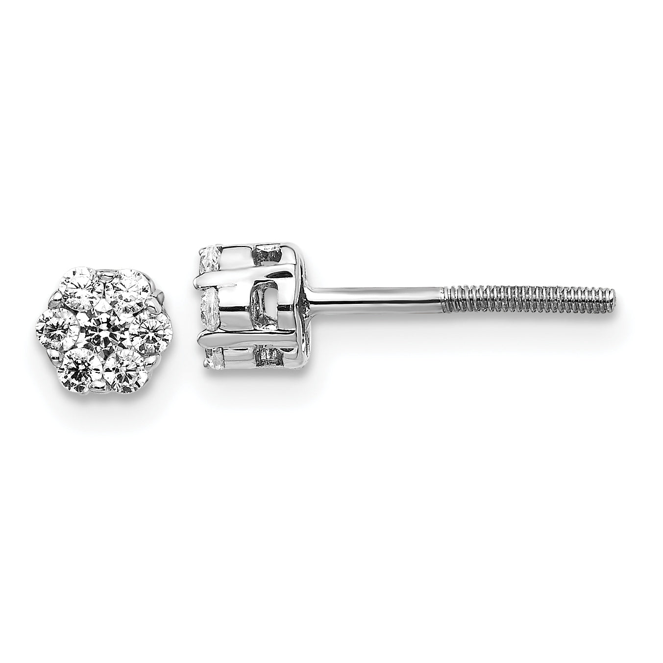 10k White Gold Diamond Cluster Screwback Earrings