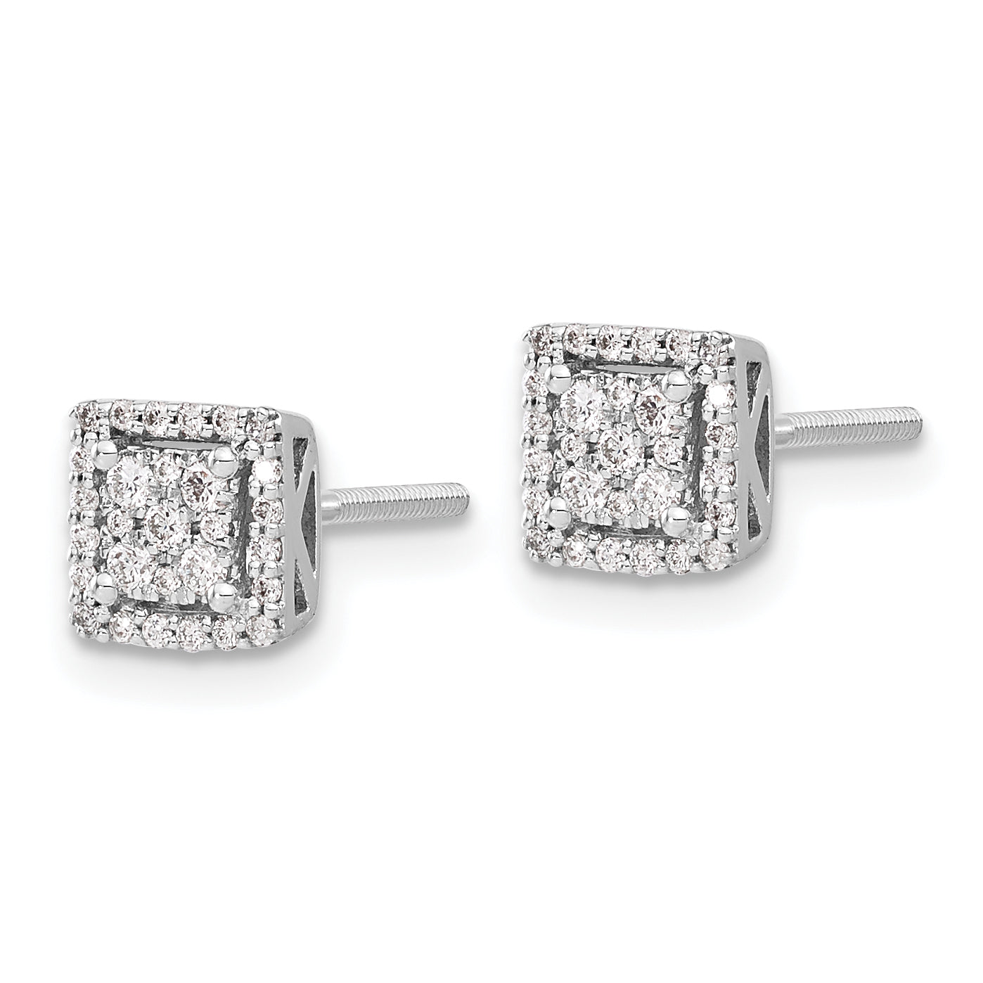 10k White Gold Diamond Square Screw Back Post Earrings