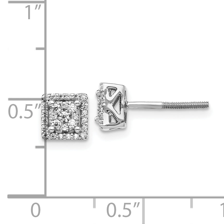 10k White Gold Diamond Square Screw Back Post Earrings