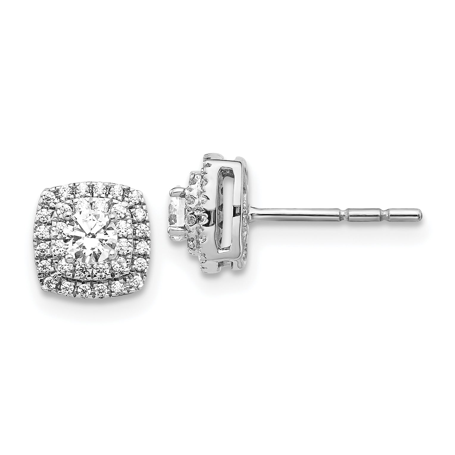 10k White Gold Diamond Halo Post Earrings