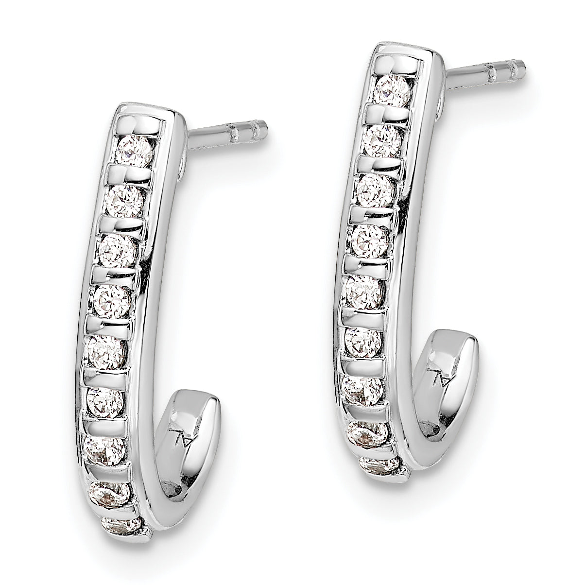 10k White Gold Diamond J-Hoop Post Earrings