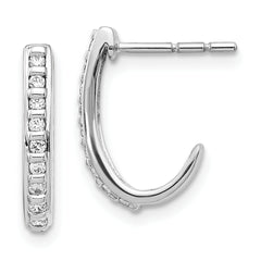 10k White Gold Diamond J-Hoop Post Earrings