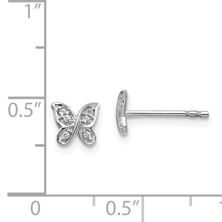 14k White Gold Diamond Butterfly Post Earrings