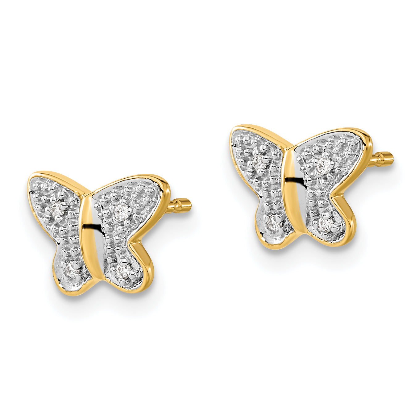 14k w/Rhodium Diamond Butterfly Post Earrings