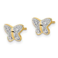 14k w/Rhodium Diamond Butterfly Post Earrings