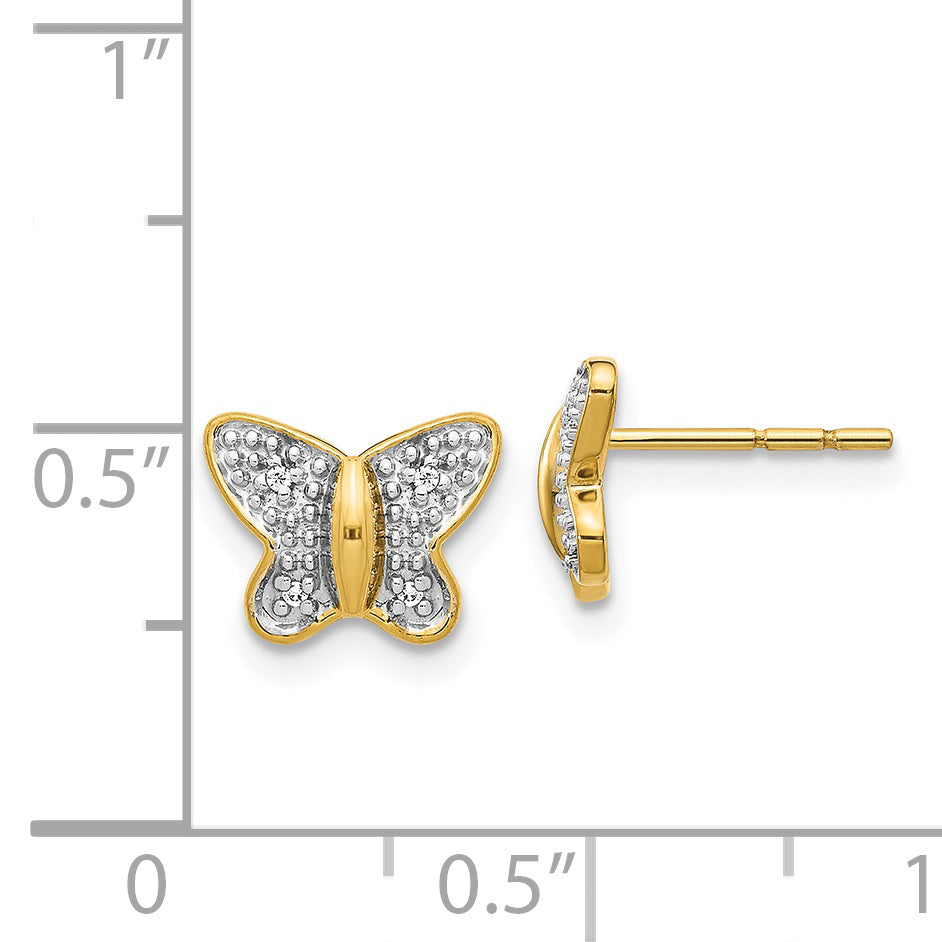 14k w/Rhodium Diamond Butterfly Post Earrings