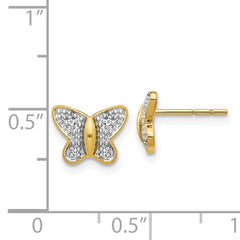 14k w/Rhodium Diamond Butterfly Post Earrings