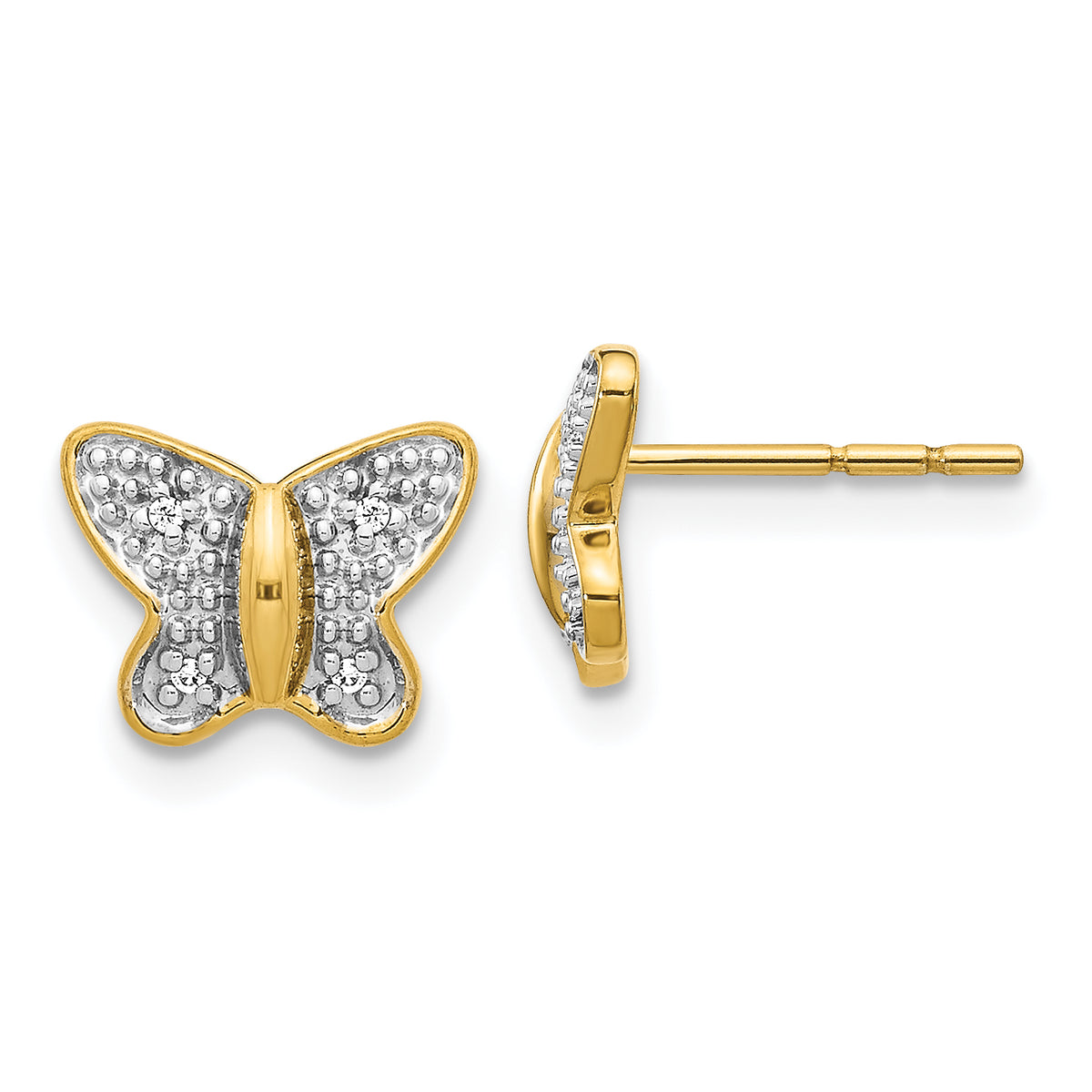 14k w/Rhodium Diamond Butterfly Post Earrings