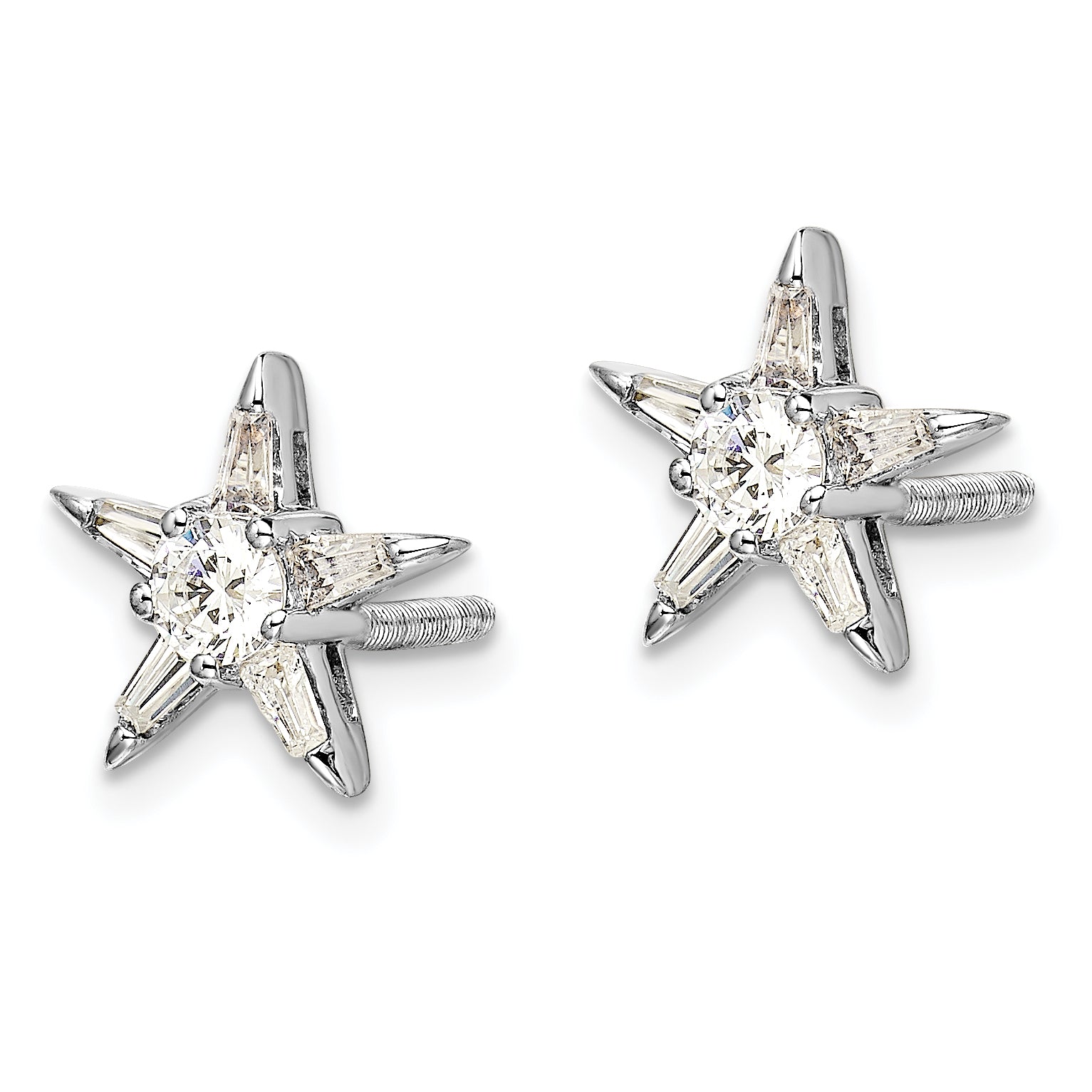 14k White Gold Diamond Star Shaped Earrings