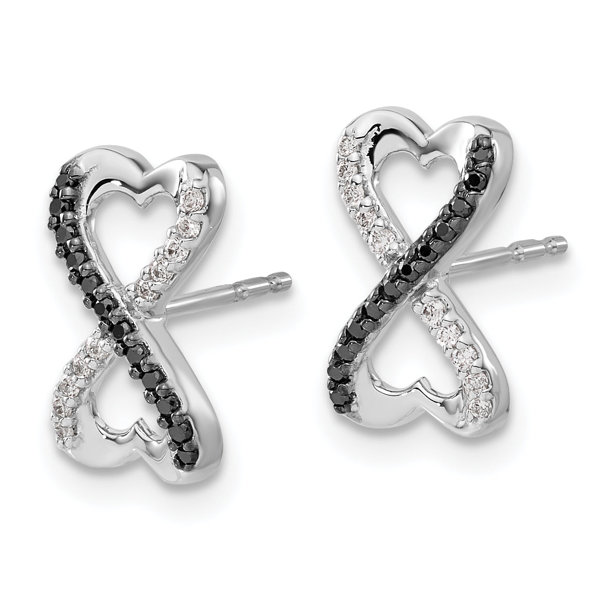 14k White Gold Black and White Diamond Infinity Heart Post Earrings