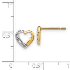 14k and Rhodium Diamond Heart Post Earrings