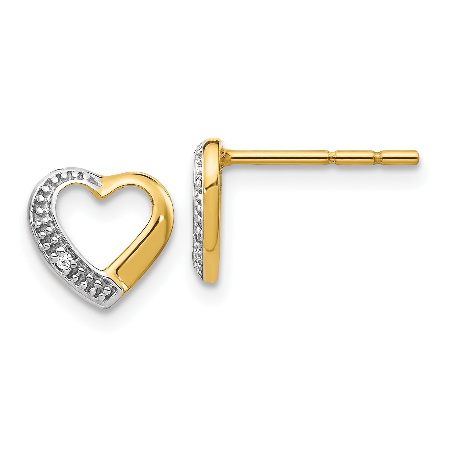 14k and Rhodium Diamond Heart Post Earrings