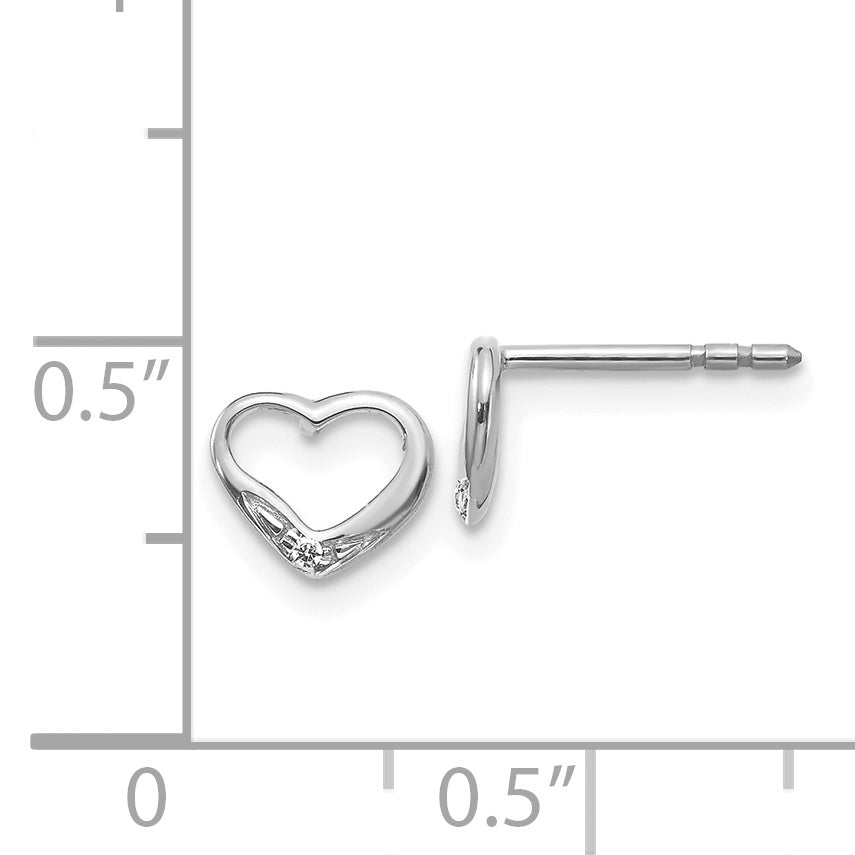 14k White Gold Diamond Heart Post Earrings