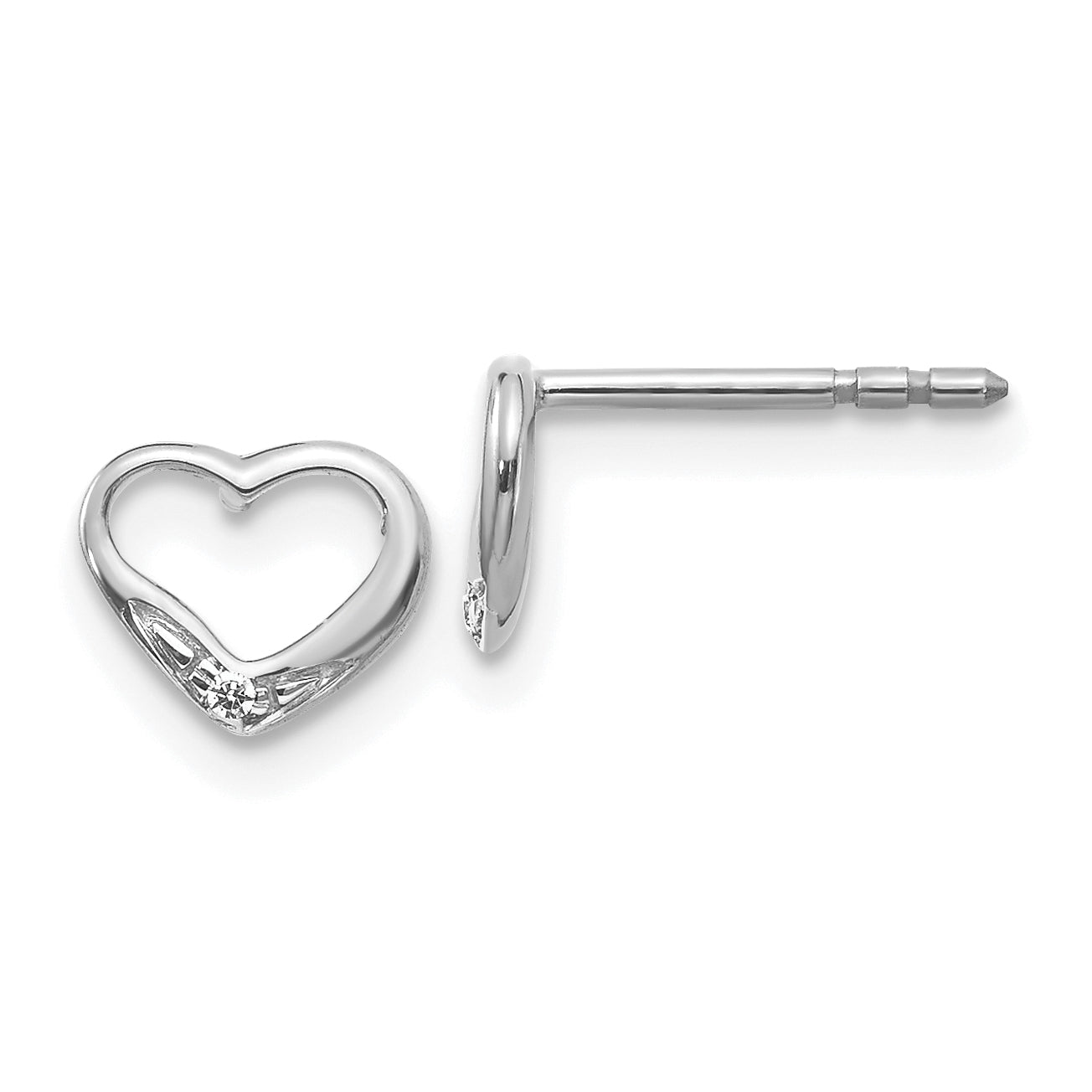 14k White Gold Diamond Heart Post Earrings