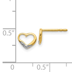 14k and Rhodium Diamond Heart Post Earrings