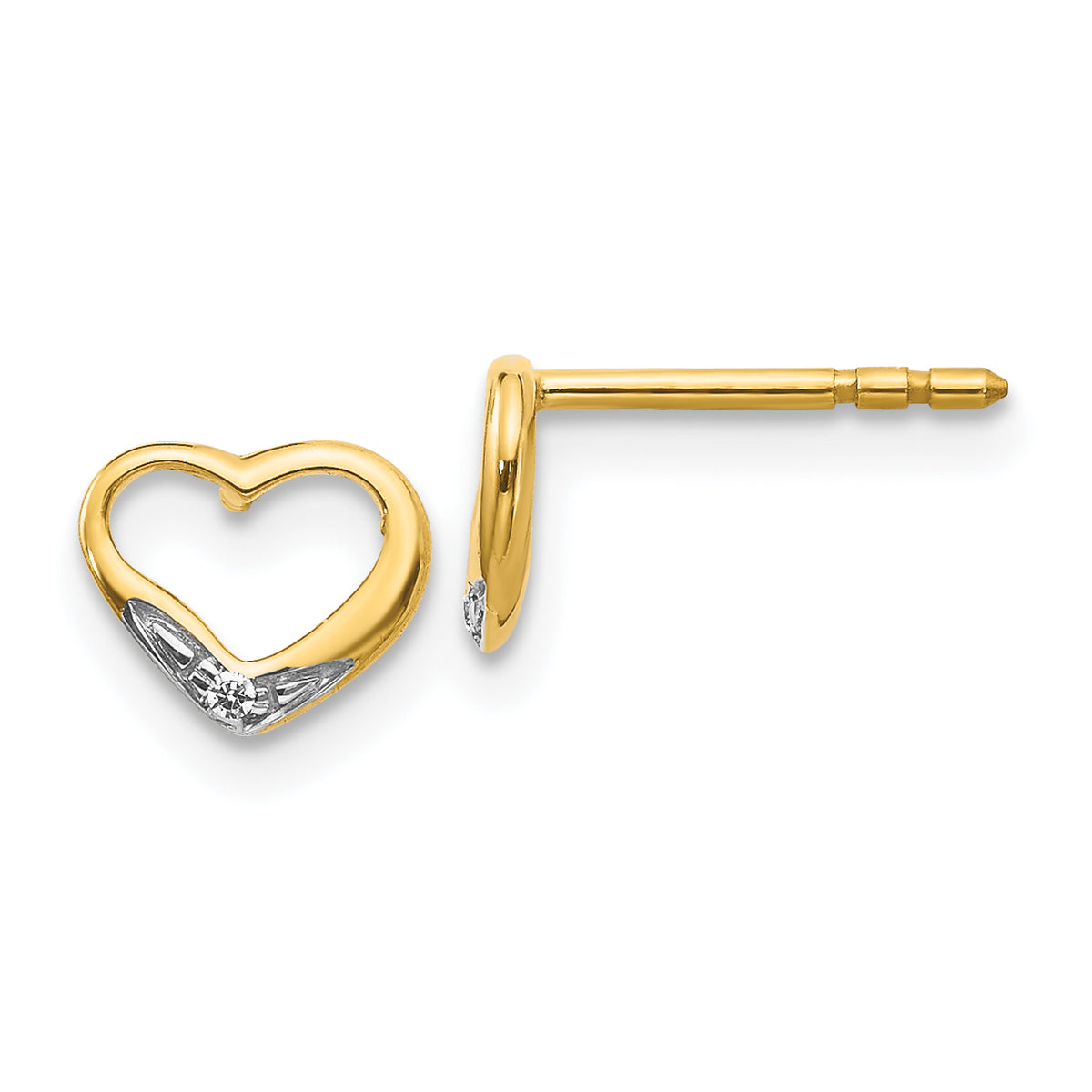 14k and Rhodium Diamond Heart Post Earrings