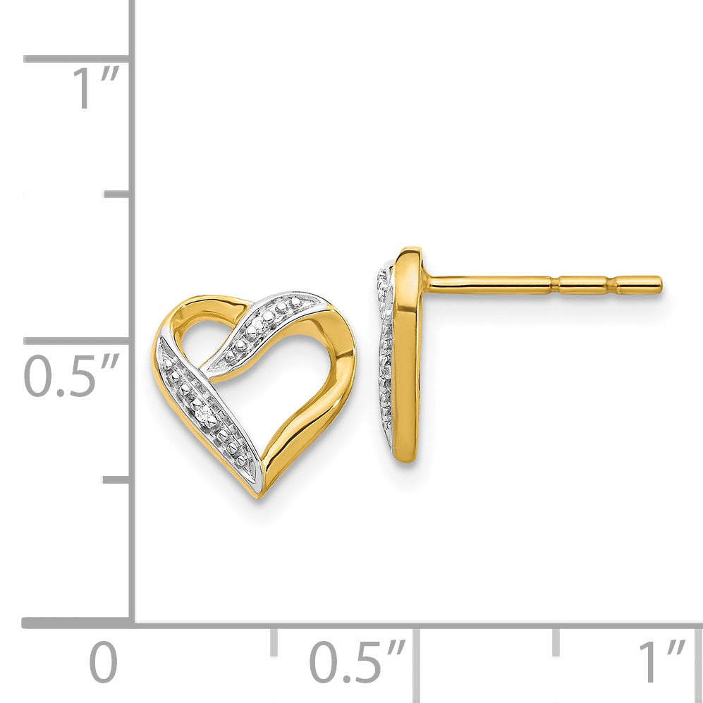 14k and Rhodium Marquise Diamond Heart Post Earrings