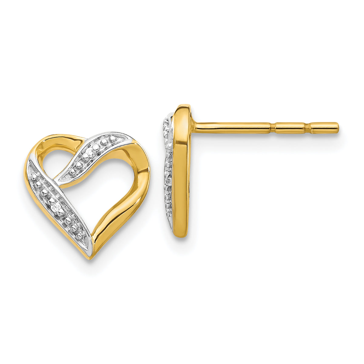 14k and Rhodium Marquise Diamond Heart Post Earrings