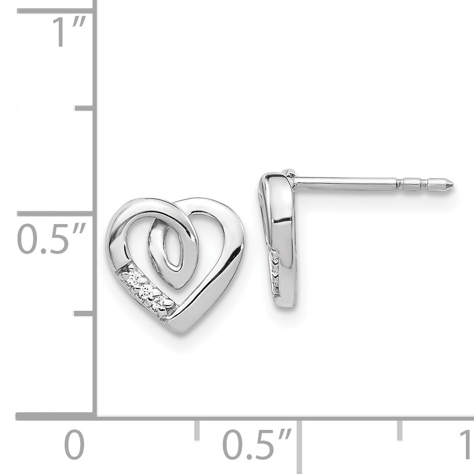 14k White Gold Diamond Heart Post Earrings