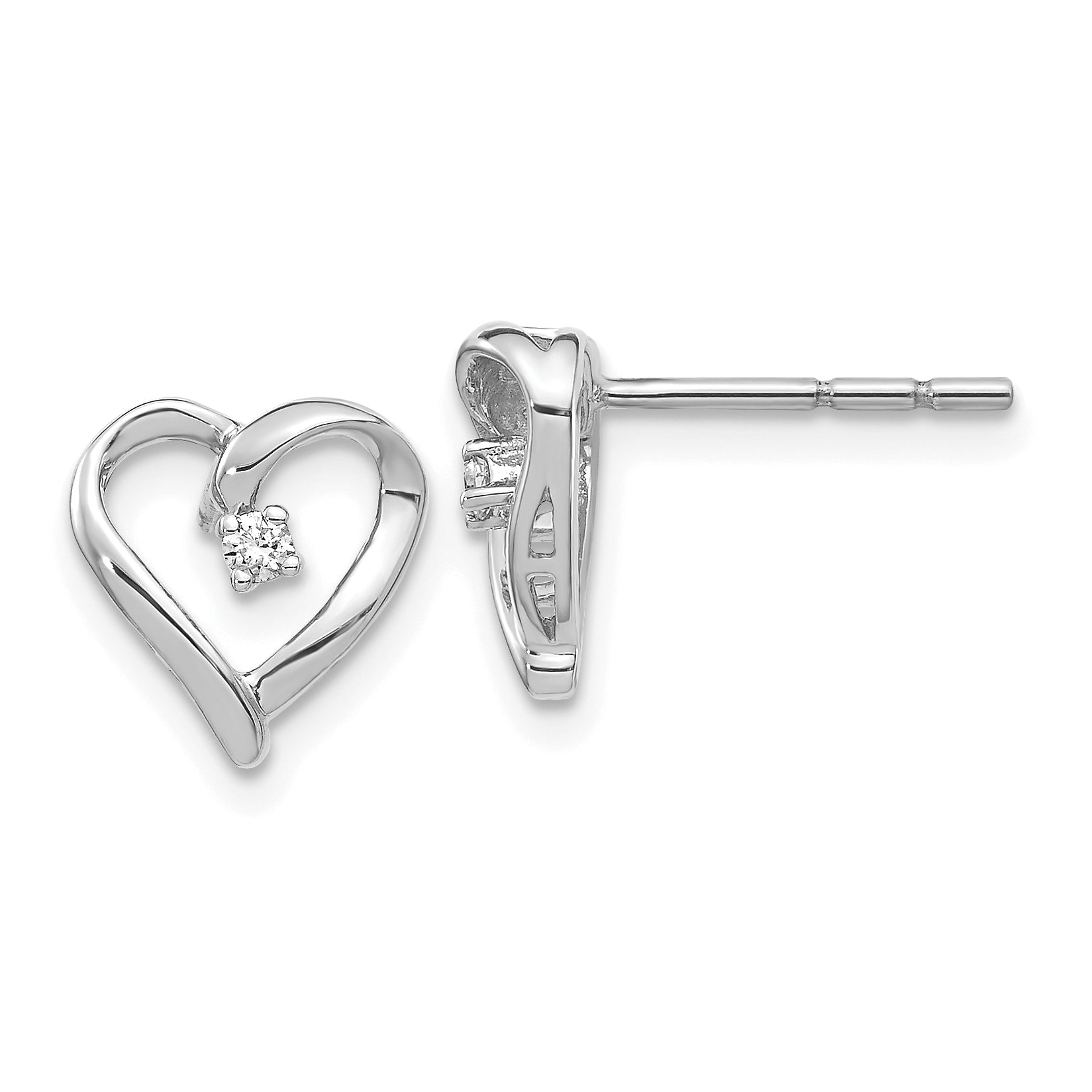 14k White Gold AA Diamond Heart Earrings