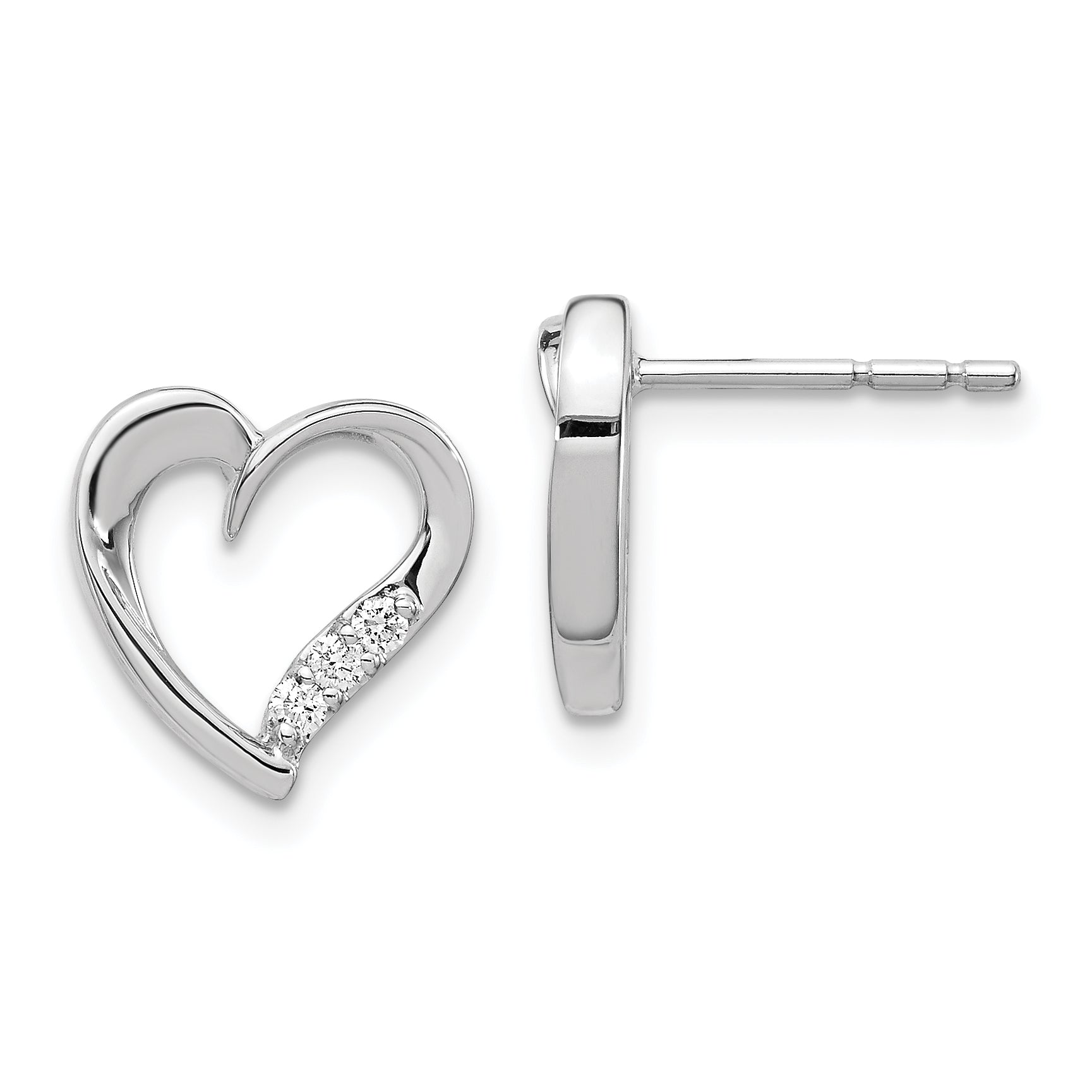 14k White Gold Diamond Heart Earrings