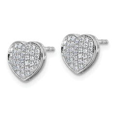 14k White Gold Diamond Heart Post Earrings