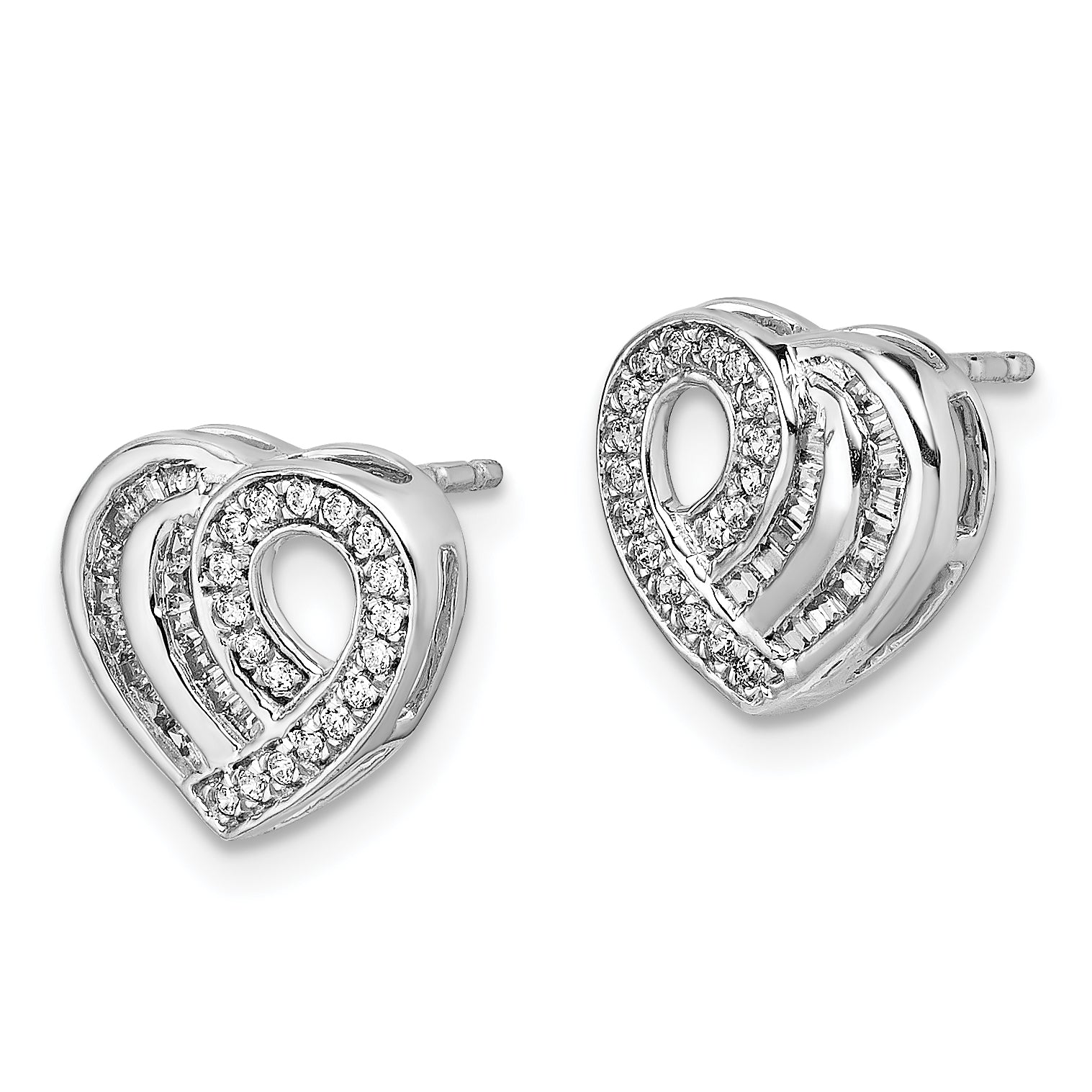 14k White Gold Diamond Heart Post Earrings