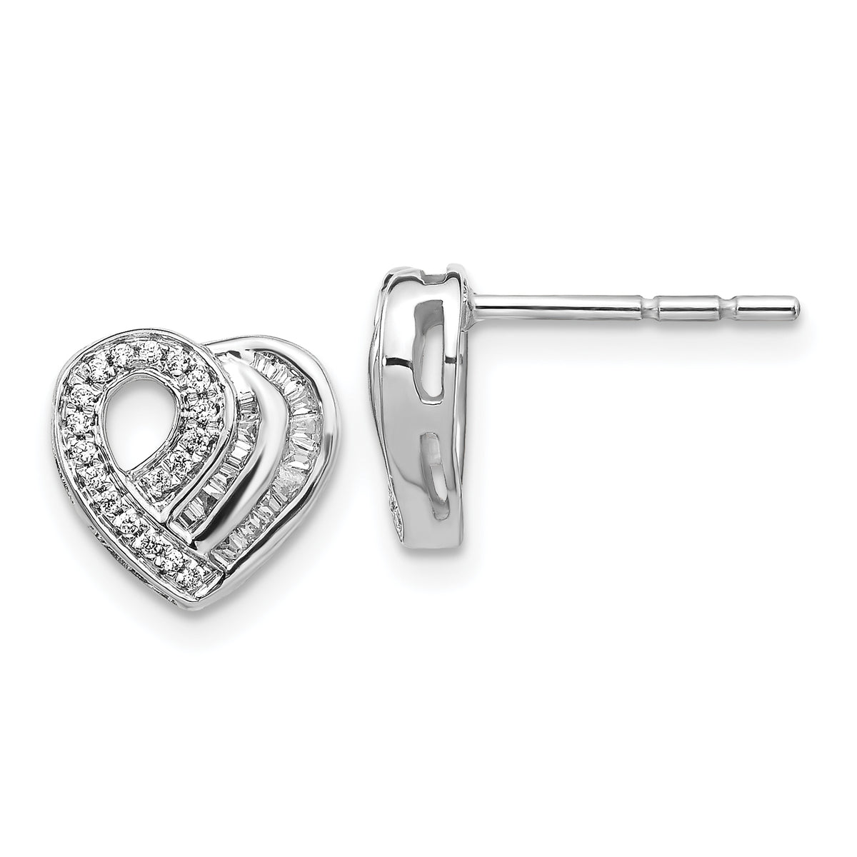 14k White Gold Diamond Heart Post Earrings