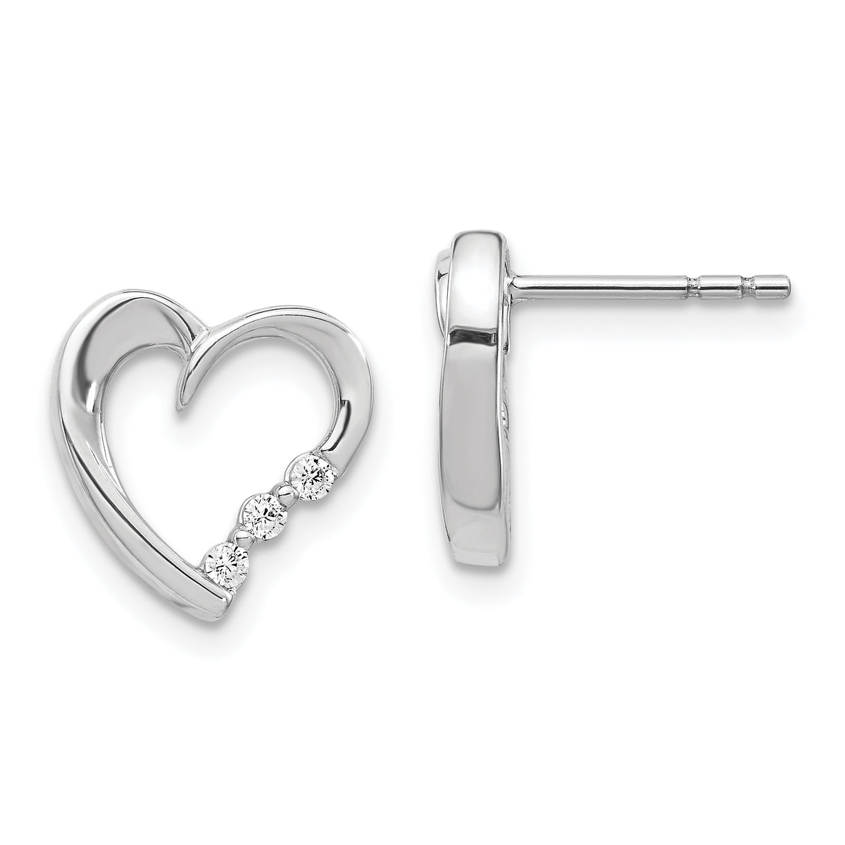 14k White Gold Diamond Heart Post Earrings